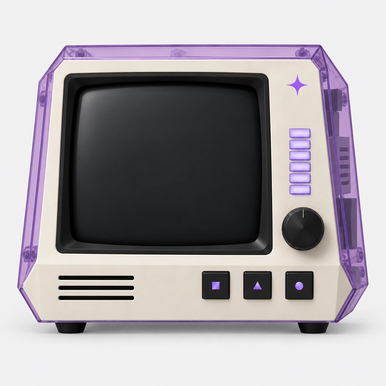 Original front-view reference for the purple and silver CRT terminal